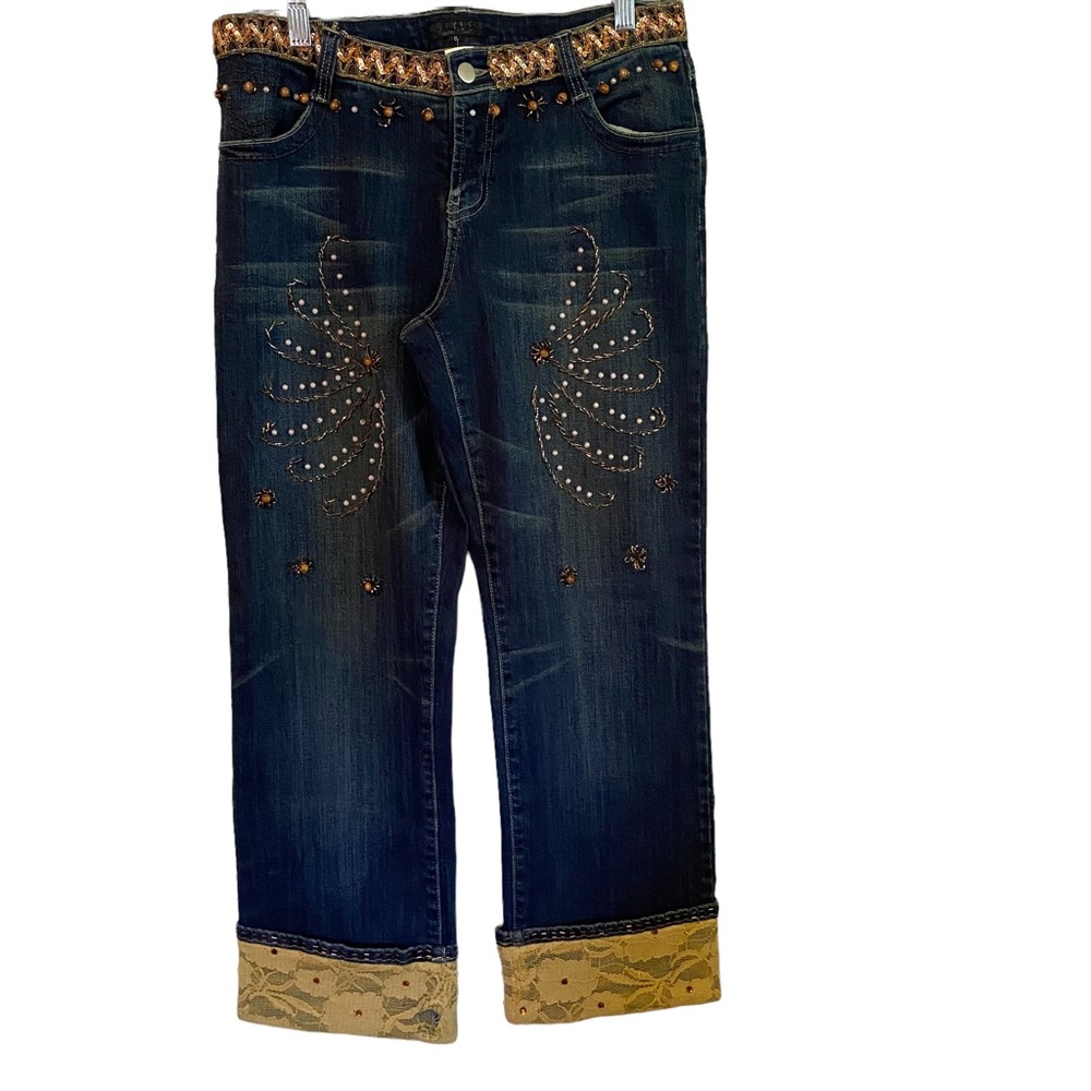 Style sequin pearl lace embellished jeans (6)